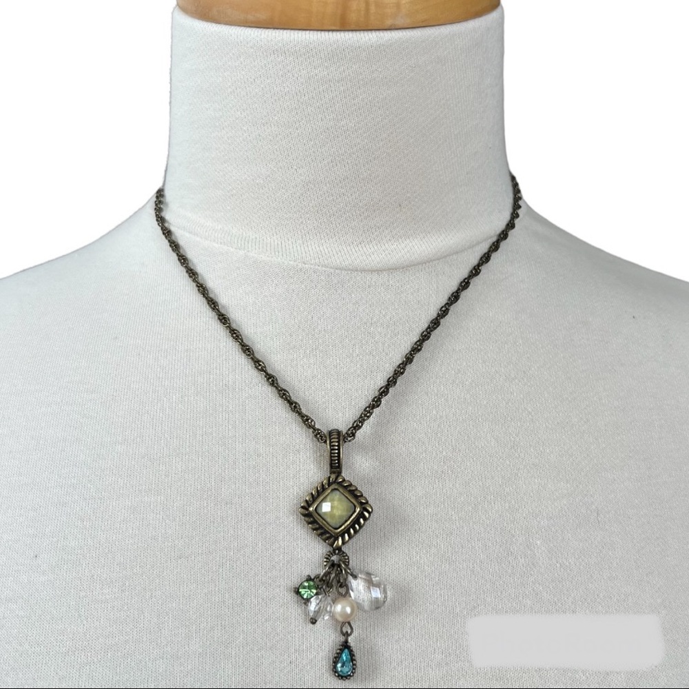 Lia Sophia Necklace and Pendant Dangling Gems Brushed Antique Gold Tone …